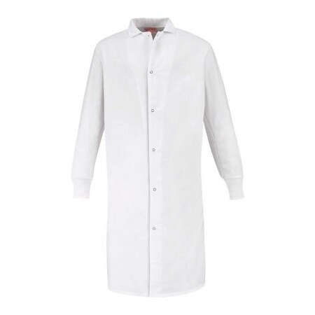 Vf Imagewear Red Kap Gripper-Front Butcher Coat W/Knit Cuffs, Pocket-less, Spun Polyester, White, 3XL KS60WHRG3XL